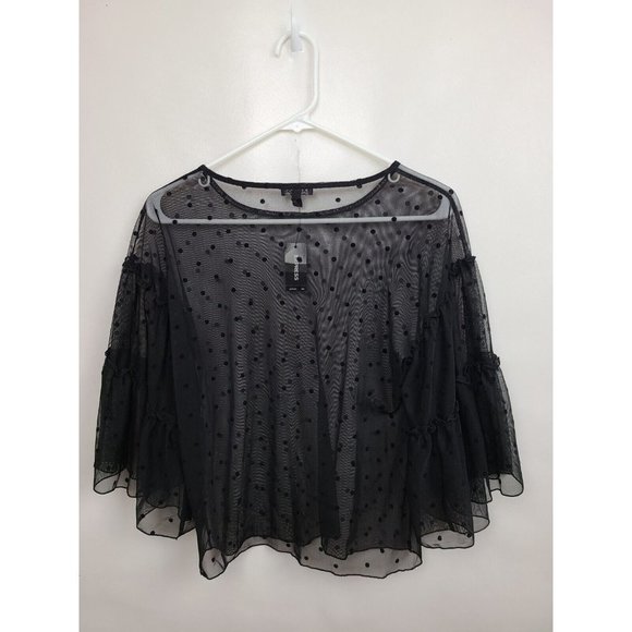 Express Black Textured Polka Dot Sheer Bell Sleeve NEW Blouse Size XS - Picture 8 of 8
